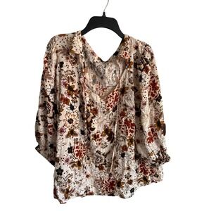 Boho Cottagecore Floral Peasant Blouse Romantic Prairie Fairycore Top Size Med